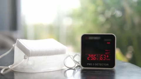 PM2.5 Dust Measuring Device: Danger Alert Notifications Stock Footage 268944544