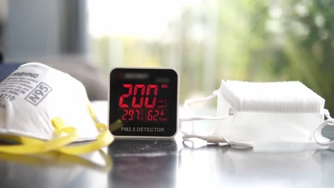 PM2.5 Dust Measuring Device: Danger Alert Notifications Stock Footage 268944545