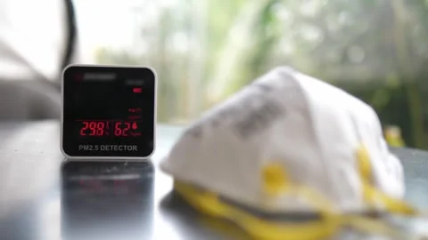PM2.5 Dust Measuring Device: Danger Alert Notifications Stock Footage 268944596
