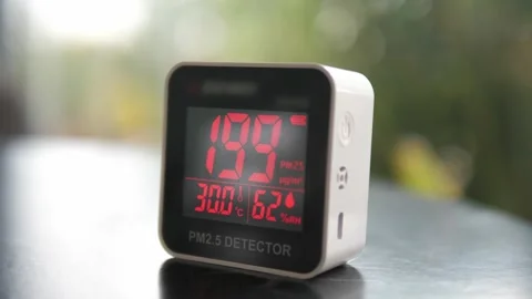 PM2.5 Dust Measuring Device: Danger Alert Notifications Stock Footage 268944627