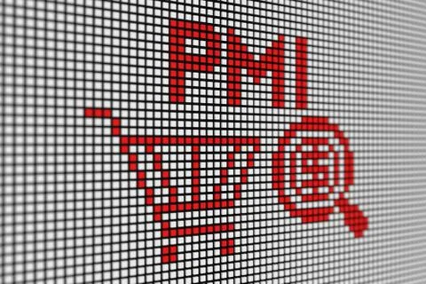 PMI text scoreboard blurred background 3d illustration Stock Illustration