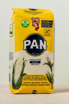 P.A.N. white corn flour (Harina PAN). Stock Photos
