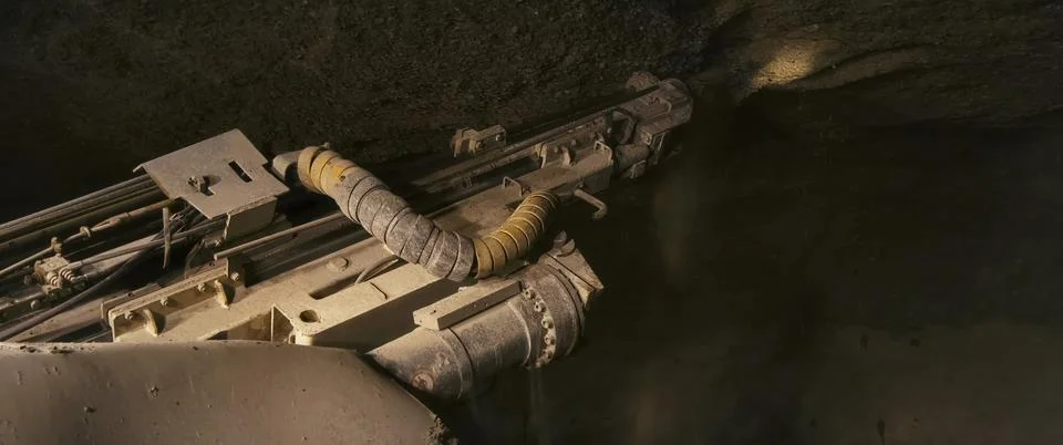 Pneumatic automatic large pneumatic perforator for breaking rock in mine. 库存照片