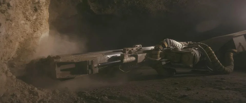 Pneumatic automatic large pneumatic perforator for breaking rock in mine. Stock Photos