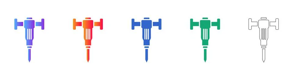 Pneumatic Jackhammer Vector Icon Set Stock Illustration