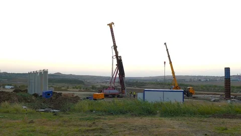 Pneumatic machine piles driven into ground 스톡 동영상 123586525