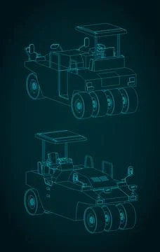Pneumatic road roller drawings Illustrazione stock