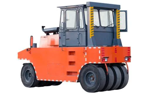 Pneumatic roller, road roller or roller-compactor isolated Stock Photos