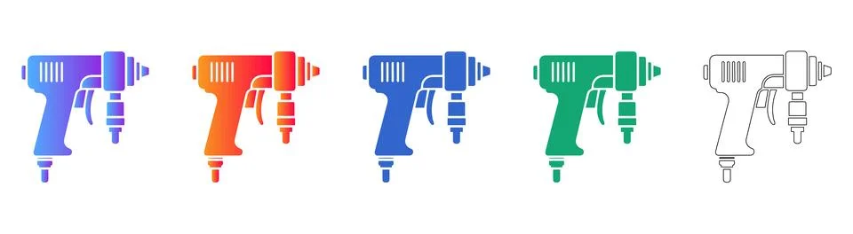 Pneumatic Staple Gun Tool Vector Icon Set Stock Illustration