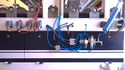 Pneumatic system and rollers on industrial production line machinery moving 스톡 동영상 341554342