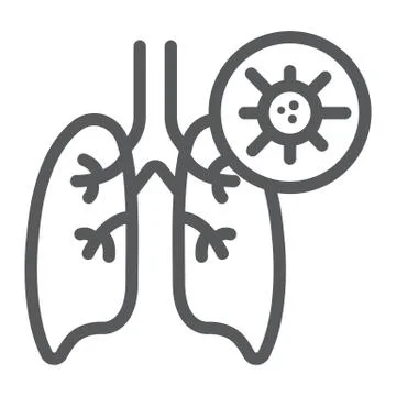Pneumonia line icon, flu and coronavirus, lungs with covid-19 sign, vector 스톡 일러스트