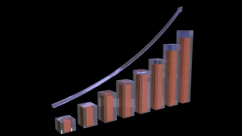 PNG alpha.Growing glass bars charts and 3D arrow animation. Stock Footage
