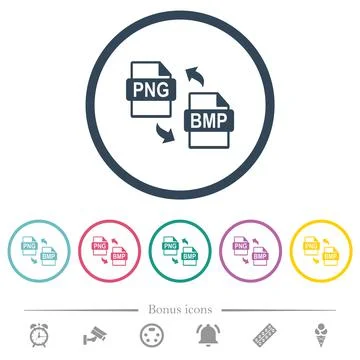 PNG BMP file conversion flat color icons in round outlines Illustrazione stock