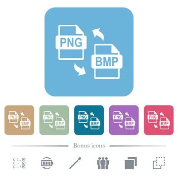PNG BMP file conversion flat icons on color rounded square backgrounds Stock Illustration