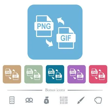 PNG GIF file conversion flat icons on color rounded square backgrounds イラスト素材