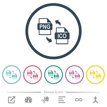 PNG ICO file conversion flat color icons in round outlines 스톡 일러스트