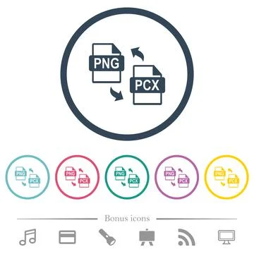 PNG PCX file conversion flat color icons in round outlines 库存插图