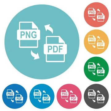 PNG PDF file conversion flat round icons Stock Illustration