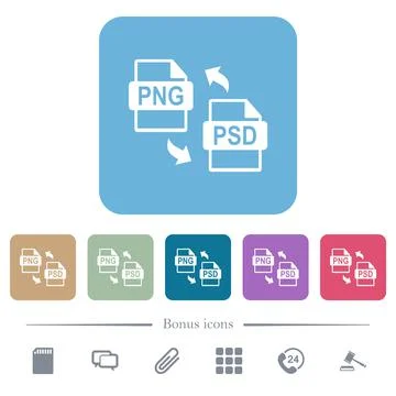 PNG PSD file conversion flat icons on color rounded square backgrounds Stock Illustration