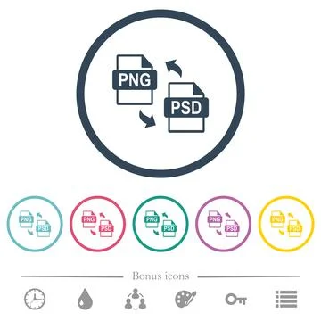 PNG PSD file conversion flat color icons in round outlines Stock Illustration