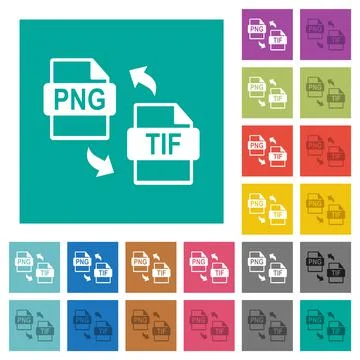 PNG TIF file conversion square flat multi colored icons Stock Illustration