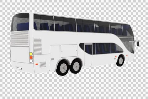 PNG; Transparent. 3D rendering of a white double-decker bus displayed on a tr Stock Illustration