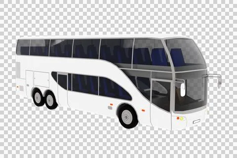 PNG; Transparent. 3D rendering of a white double-decker bus displayed on a tr Stock Illustration