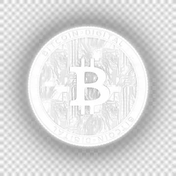 PNG. Transparent. Glowing Bitcoin on a tech background. Stock Illustration