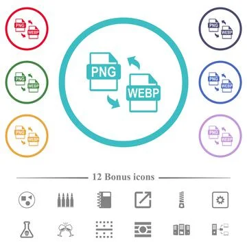 PNG WEBP file conversion flat color icons in circle shape outlines Illustrazione stock