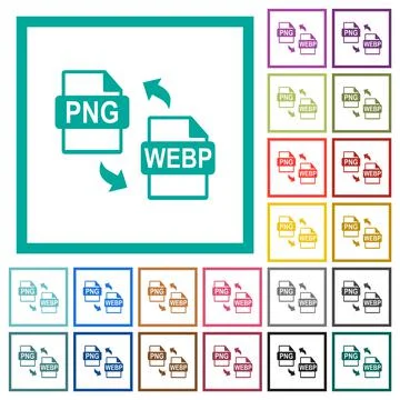PNG WEBP file conversion flat color icons with quadrant frames Stock Illustration