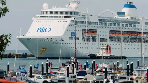 P&amp;O Pacific Pearl docking at Port of Portland in Australia - March 9, 2015. Stock Footage 87666544