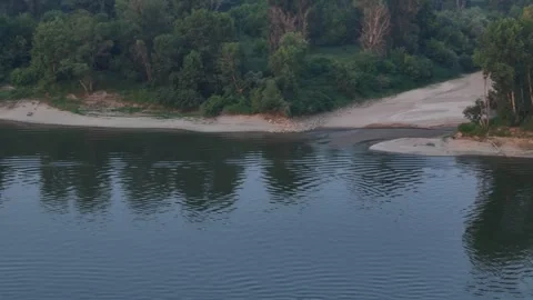 Po River exposed dry channel and low water level near Castelvetro Piacentino Stock Footage 342292628