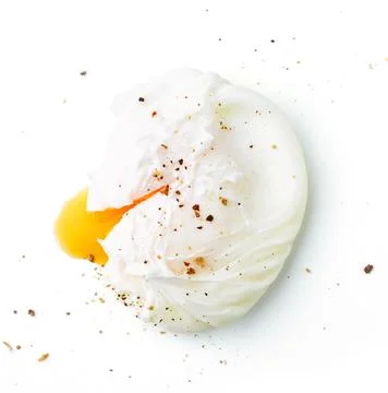 Poached egg isolated on white background, from above Stock Photos