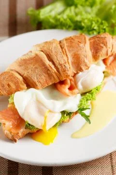 Poached egg with red fish Foto stock