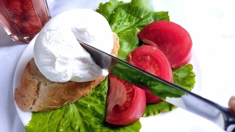 Poached egg with vegetables. Stock Footage 157012656