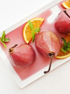 Poached mulled pears Stock Photos
