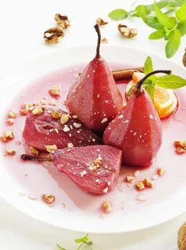 Poached mulled pears Stock Photos