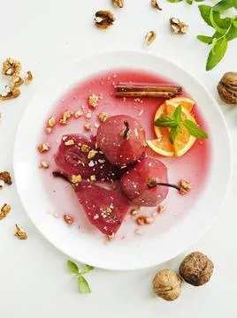 Poached mulled pears Stock Photos