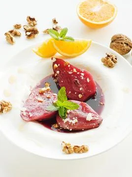 Poached mulled pears Stock Photos
