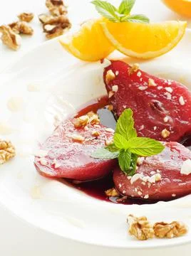 Poached mulled pears Stock Photos