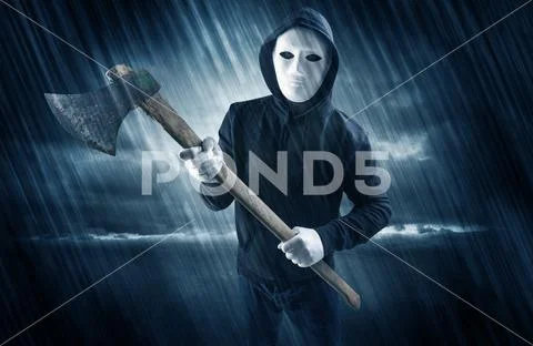Poacher in mysterious rainy weather concept Stock Photos