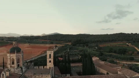 Poblet Abbey, Monastery. Spain. Shooting from a drone Stock Footage 220770451
