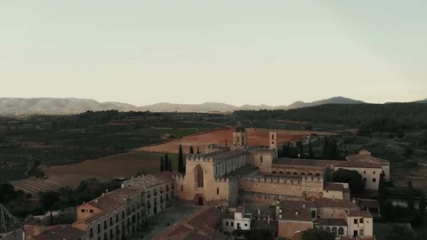 Poblet Abbey, Monastery. Spain. Shooting from a drone Stock Footage 220924218