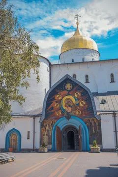 Pochaev. Trinity Cathedral evening side entrance to the cathedral Stock Photos