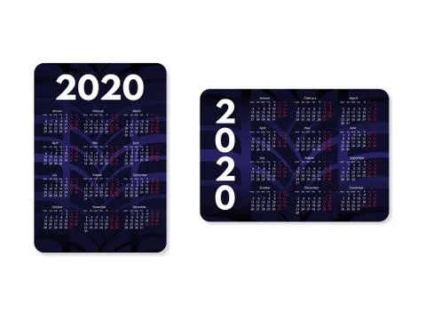 Pocket Calendars for 2020 year vector illustration Stock Illustration