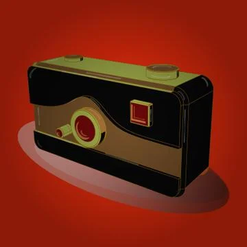 Pocket digital camera.3D. Draught in red, brown and black colors. Axonometry. Ve 스톡 일러스트