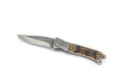Pocket folding knife on the white background Stock Photos