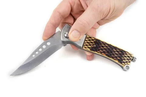 Pocket folding knife on the white background Stock Photos