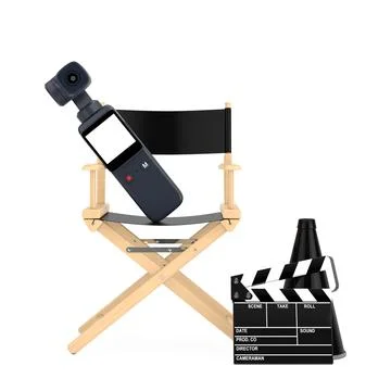 Pocket Handheld Gimbal Action Camera with Director Chair, Movie Clapper and.. Stock-Illustration
