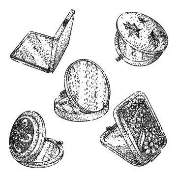 Pocket mirror set sketch hand drawn vector Stock Illustration